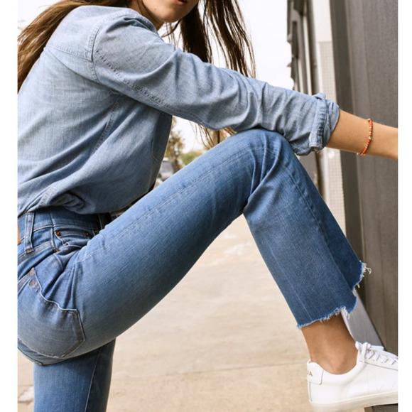 Madewell Cali Demi-Boot Destructed Hem Blue Jeans Size 25 - Picture 1 of 13